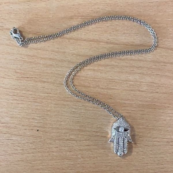 The Hamsa Top rated favorite!! White Sapphire & 925 Silver Hamsa necklace - Thumbnail 7