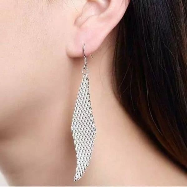 The Disco Queen Mesh Tibetan Silver trapezoid drop earring. - Thumbnail 3