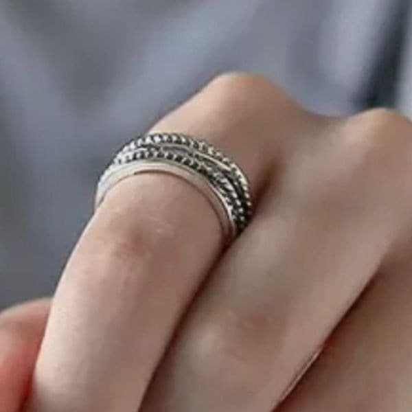 The Boho Weave Ring wide band adjustable in 925 silver - Thumbnail 4