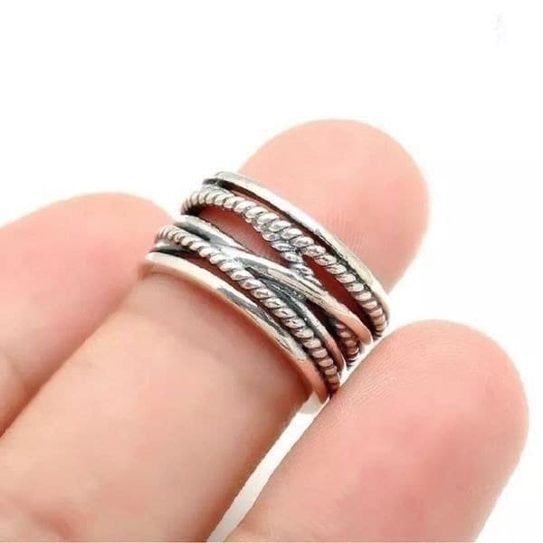 The Boho Weave Ring wide band adjustable in 925 silver - Image 1