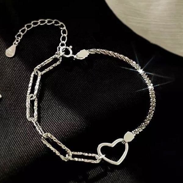 The Multimedia Dainty Heart link pendant bracelet in 925 silver. - Thumbnail 3