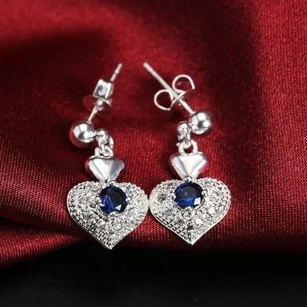 The Something Blue Heart drop earrings in sapphire and 925 - Thumbnail 4