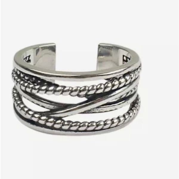 The Boho Weave Ring wide band adjustable in 925 silver - Thumbnail 3