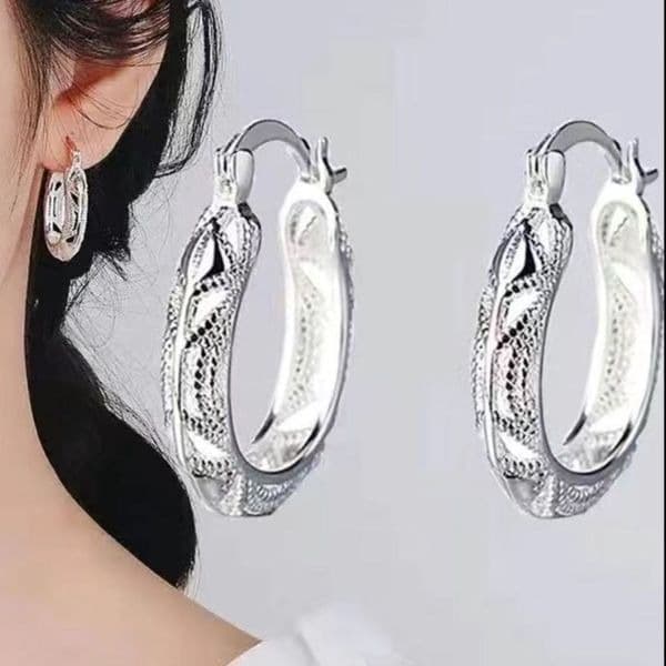 Tibetan Silver filigree hoop earrings - Image 1