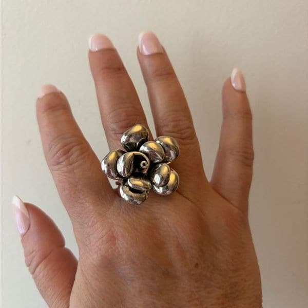 The Antique inspired oversized flower ring adjustable - Image 1