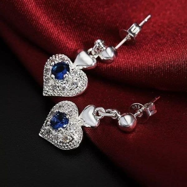 The Something Blue Heart drop earrings in sapphire and 925 - Thumbnail 6