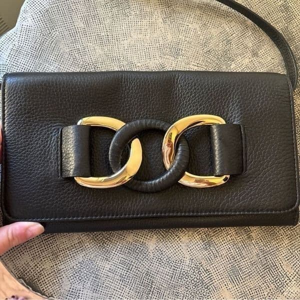 Gorgeous Auth Michael Kors Blk Plushy Leather Clutch/shoulder Handbag - Thumbnail 4