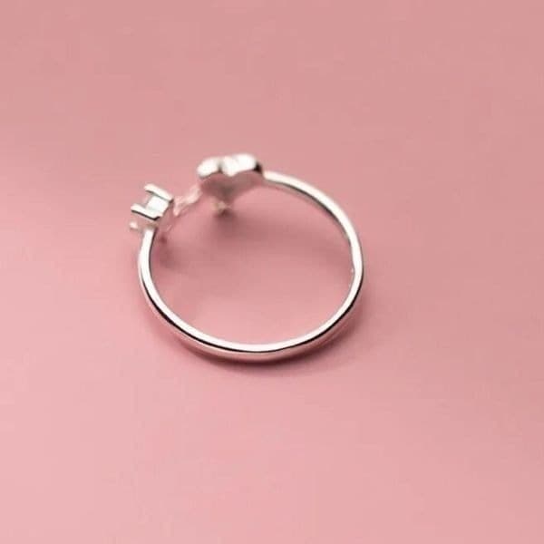 The Dainty Chain Heart ring adjustable 925 silver and moonstone - Thumbnail 3