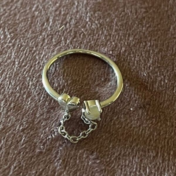 The Dainty Chain Heart ring adjustable 925 silver and moonstone - Thumbnail 12