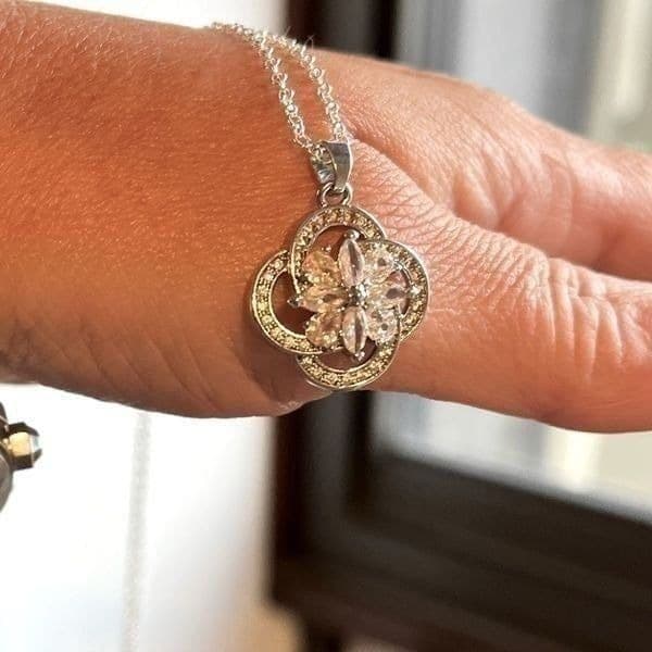 The Swirl 925 and Cubic zirconium estate inspired pendant necklace 20” chain - Thumbnail 3