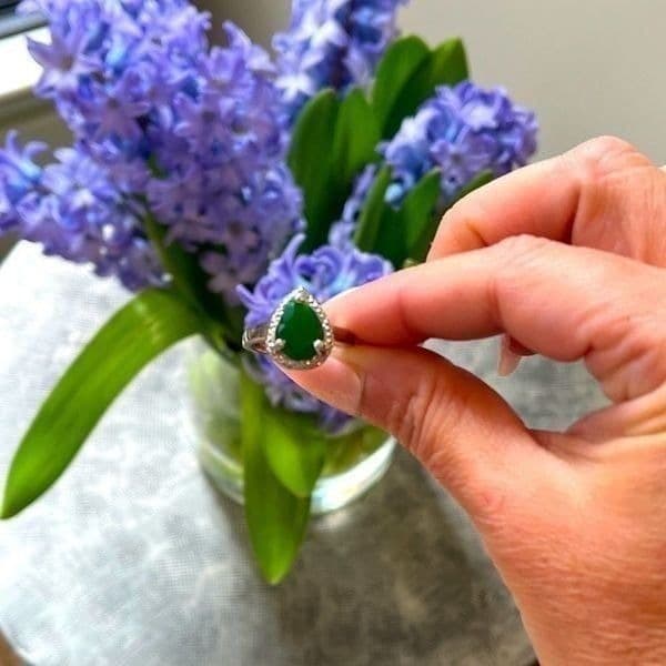 The Green Tear Drop Ring in Tibetan silver sz 6 - Thumbnail 5