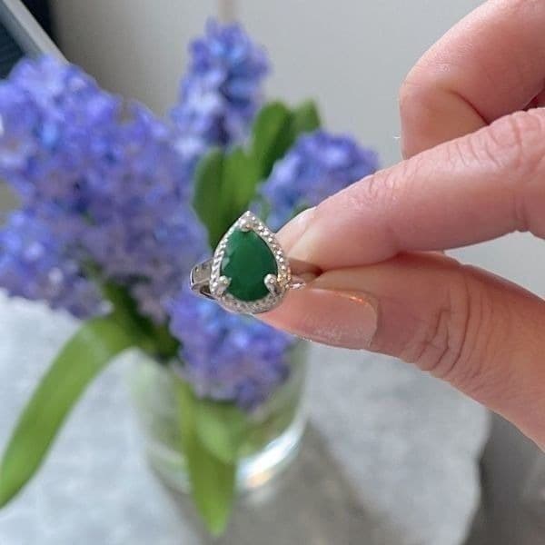 The Green Tear Drop Ring in Tibetan silver sz 6 - Thumbnail 8