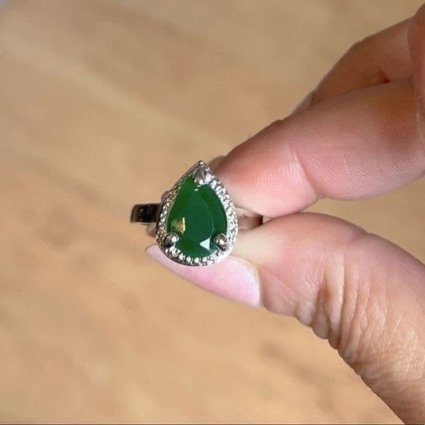 The Green Tear Drop Ring in Tibetan silver sz 6 - Thumbnail 2