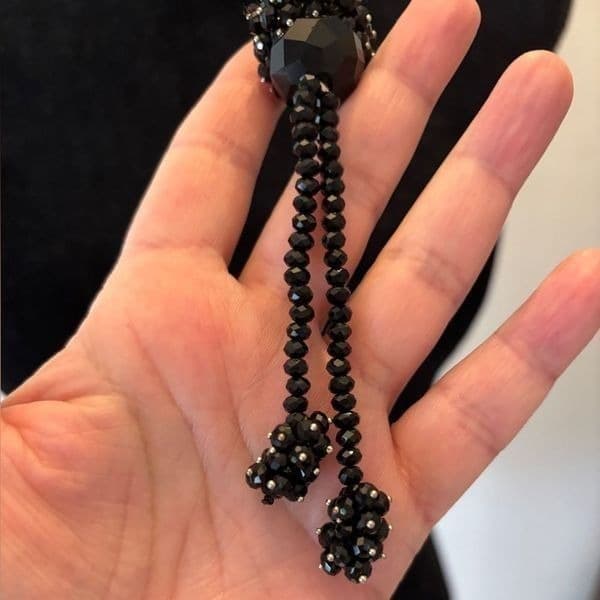 Vintage Austrian Crystal flapper necklace w black crystals - Thumbnail 7