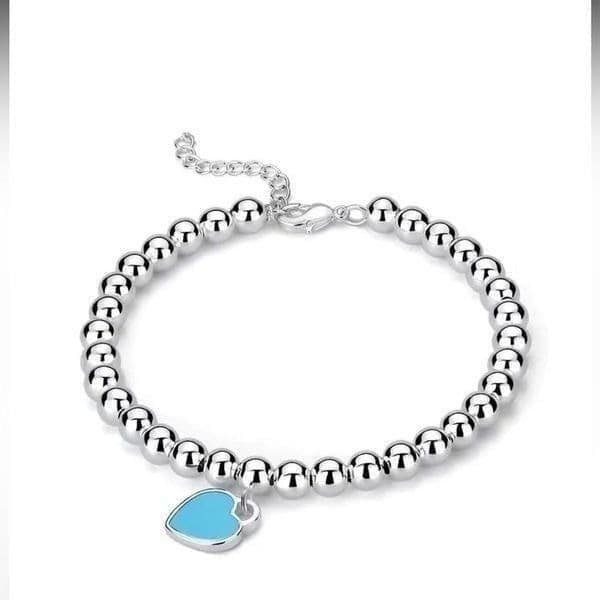 The Audrey Enamel Blue Heart round silver beaded bracelet - Thumbnail 4