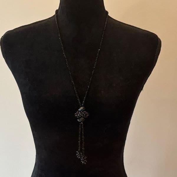 Vintage Austrian Crystal flapper necklace w black crystals - Thumbnail 5