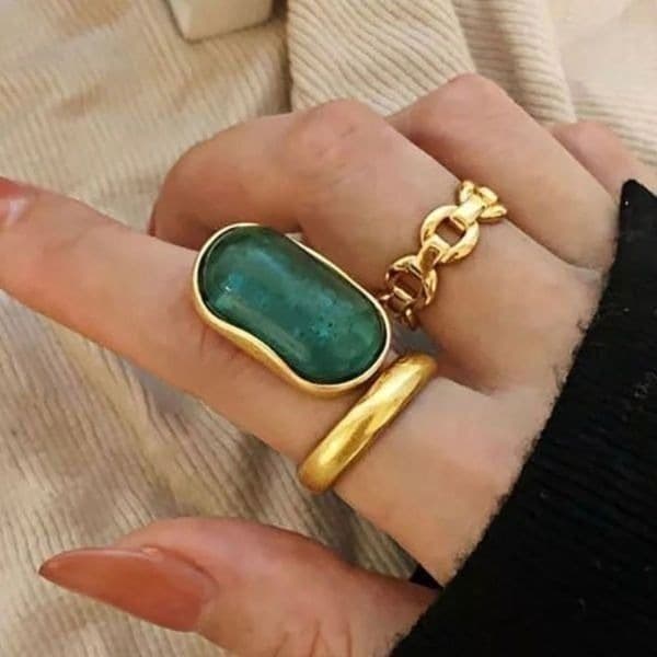 The Emerald Queen Ring in yellow gold plated 925 silver adjustable - Thumbnail 3