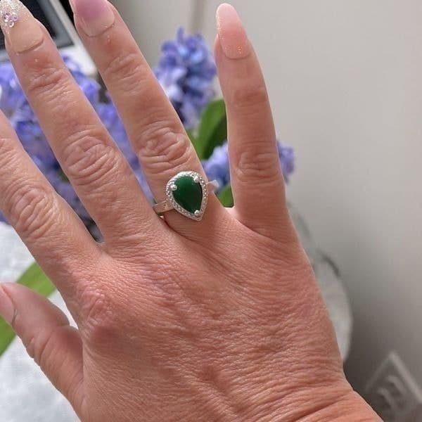 The Green Tear Drop Ring in Tibetan silver sz 6 - Thumbnail 4