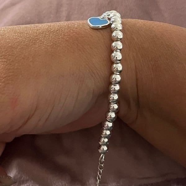The Audrey Enamel Blue Heart round silver beaded bracelet - Thumbnail 7
