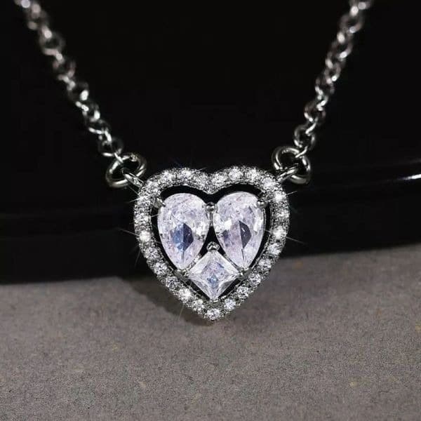 The Loving Heart Pendant Cubic Zirconia & 925 Silver Necklace - Image 1