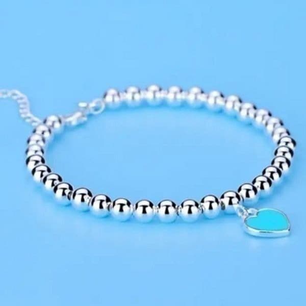 The Audrey Enamel Blue Heart round silver beaded bracelet - Image 1