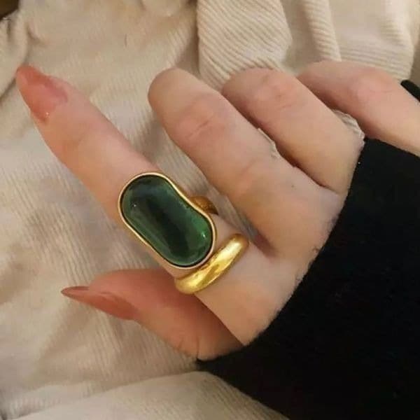The Emerald Queen Ring in yellow gold plated 925 silver adjustable - Thumbnail 5
