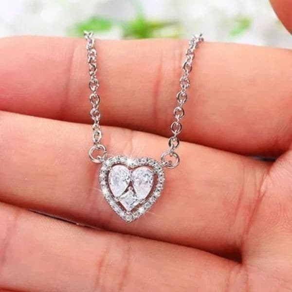 The Loving Heart Pendant Cubic Zirconia & 925 Silver Necklace - Thumbnail 2