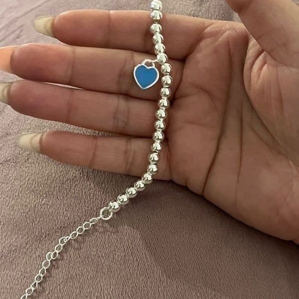 The Audrey Enamel Blue Heart round silver beaded bracelet - Thumbnail 6