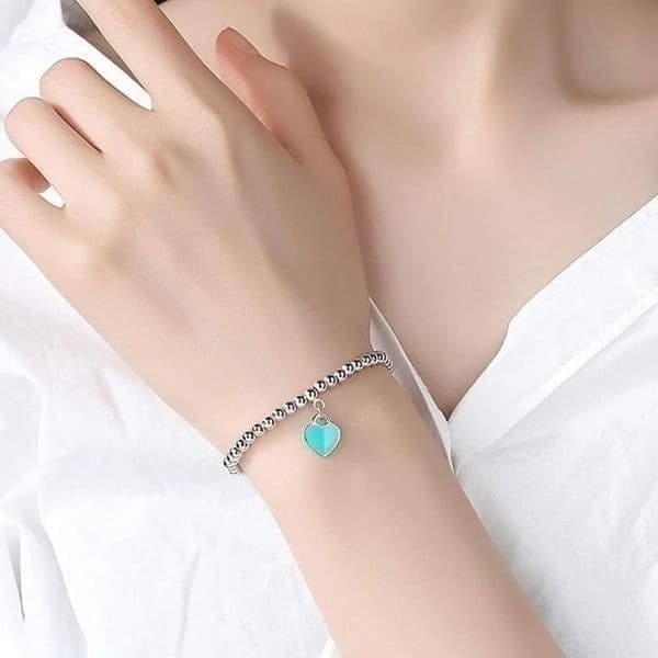 The Audrey Enamel Blue Heart round silver beaded bracelet - Thumbnail 5