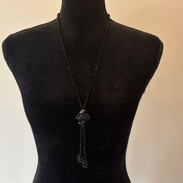Vintage Austrian Crystal flapper necklace w black crystals - Thumbnail 4