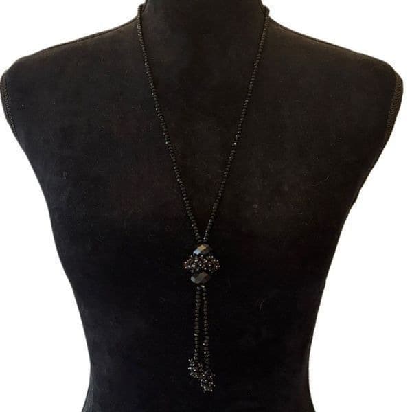Vintage Austrian Crystal flapper necklace w black crystals - Image 1