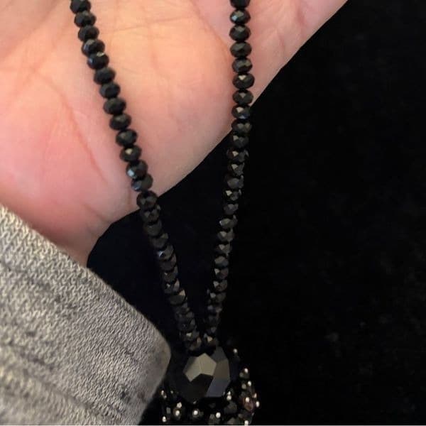Vintage Austrian Crystal flapper necklace w black crystals - Thumbnail 6