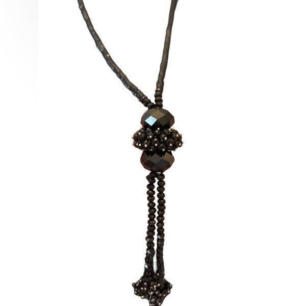 Vintage Austrian Crystal flapper necklace w black crystals - Thumbnail 2