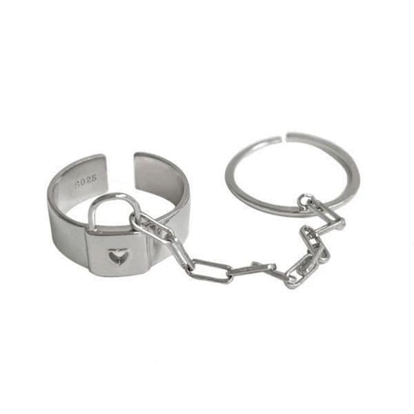 The Love Lock 2 piece attached ring set in 925 silver - Thumbnail 7