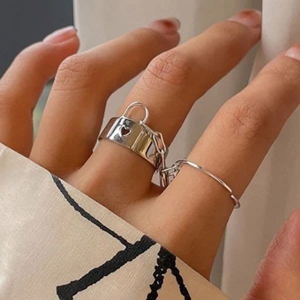 The Love Lock 2 piece attached ring set in 925 silver - Image 1