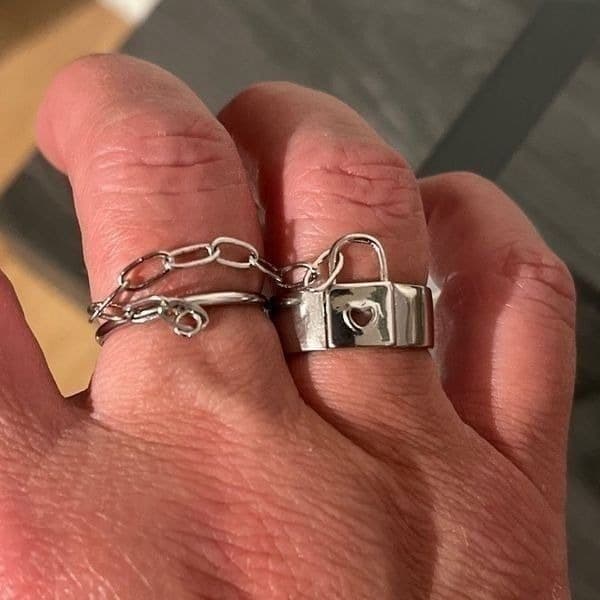 The Love Lock 2 piece attached ring set in 925 silver - Thumbnail 5