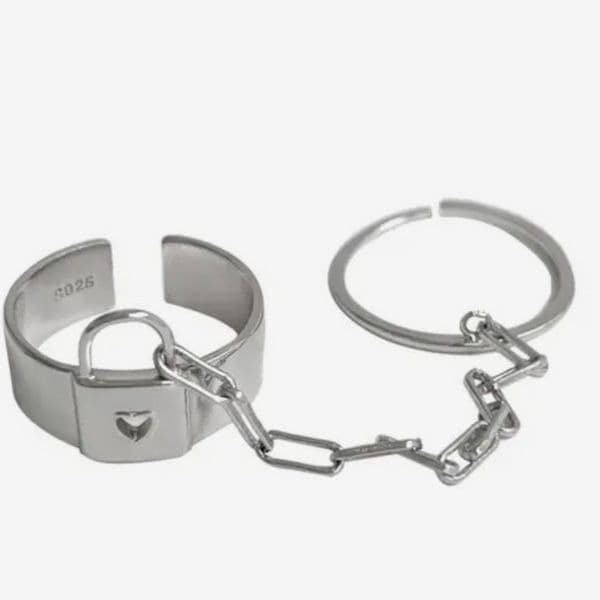 The Love Lock 2 piece attached ring set in 925 silver - Thumbnail 3