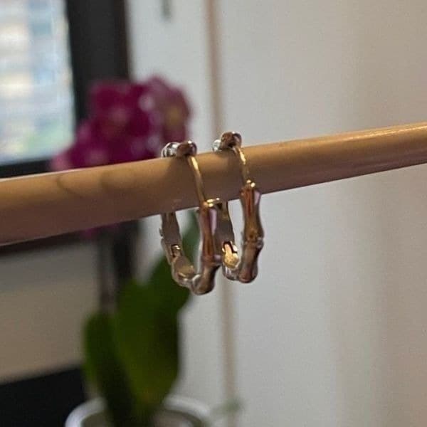 The Bamboo Bae 925 silver dainty huggie, hoop earrings - Thumbnail 4
