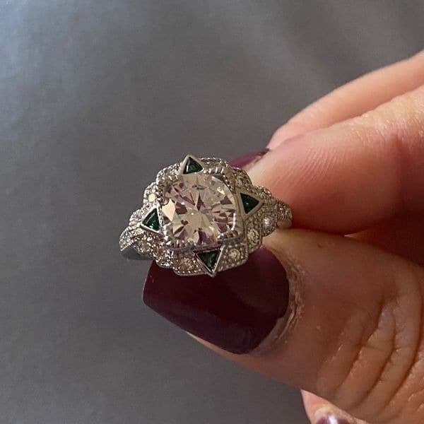 The Welcome To Oz silver and white sapphire cocktail ring w emerald accents - Thumbnail 11