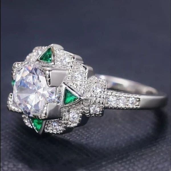 The Welcome To Oz silver and white sapphire cocktail ring w emerald accents - Thumbnail 6