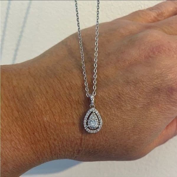 The Decadent Drop Moissanite teardrop pendant on 925 silver chain. - Thumbnail 2