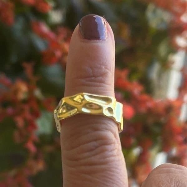 The Hammered Ring 925 adjustable gold band ring - Thumbnail 7