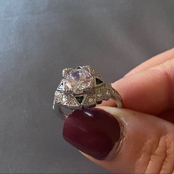 The Welcome To Oz silver and white sapphire cocktail ring w emerald accents - Thumbnail 10