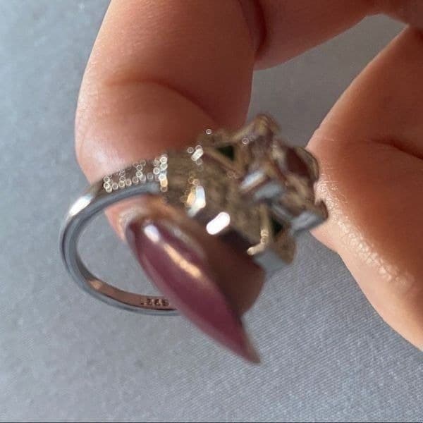 The Welcome To Oz silver and white sapphire cocktail ring w emerald accents - Thumbnail 9