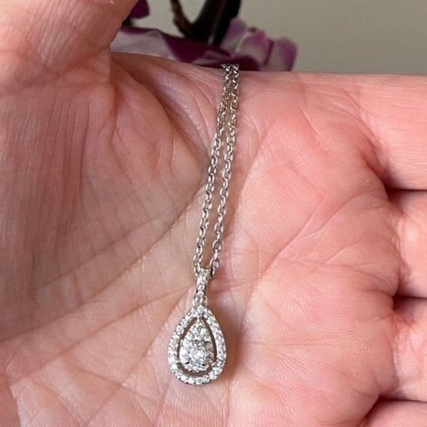 The Decadent Drop Moissanite teardrop pendant on 925 silver chain. - Thumbnail 3