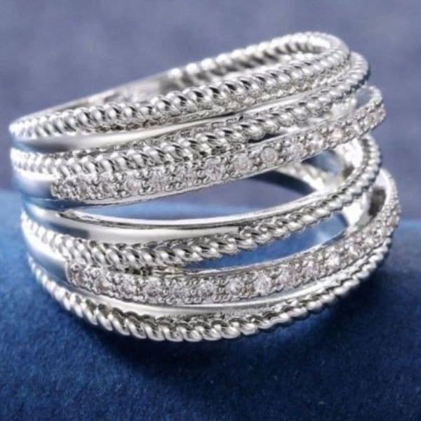 The Moderne Statement band ring in 925 & white sapphire sz 5 - Thumbnail 4