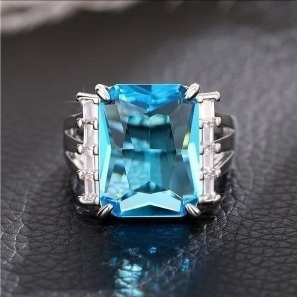 The Ocean Blue Statement Cocktail Ring in 925 silver sz 6 - Thumbnail 3