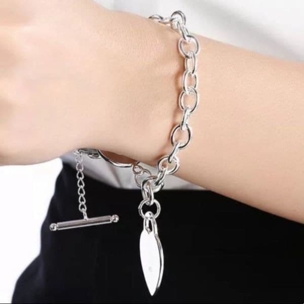 The Chunky Heart Charm Toggle Tibetan silver link bracelet w toggle clasp - Image 1