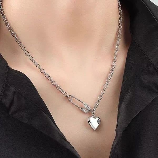 The Bling Pin LOVE Heart pendant necklace w cubic Zirconia accents. - Thumbnail 6