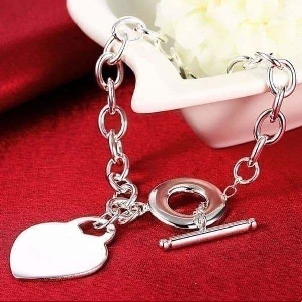 The Chunky Heart Charm Toggle Tibetan silver link bracelet w toggle clasp - Thumbnail 2